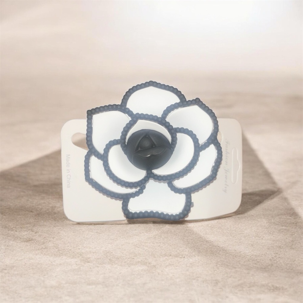 Elegant White and Black Flower Hair Clip